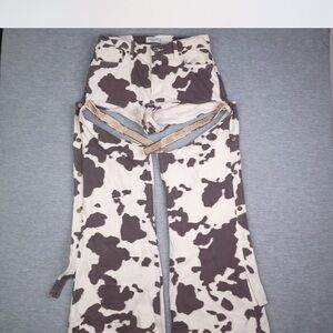 Cow Print Pants with Side Zippers